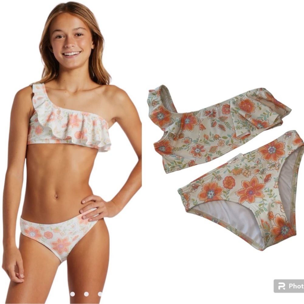 Billabong Bikini Ruffle Floral Long Lost Hippie Two Piece Floral NWOT Girls 10